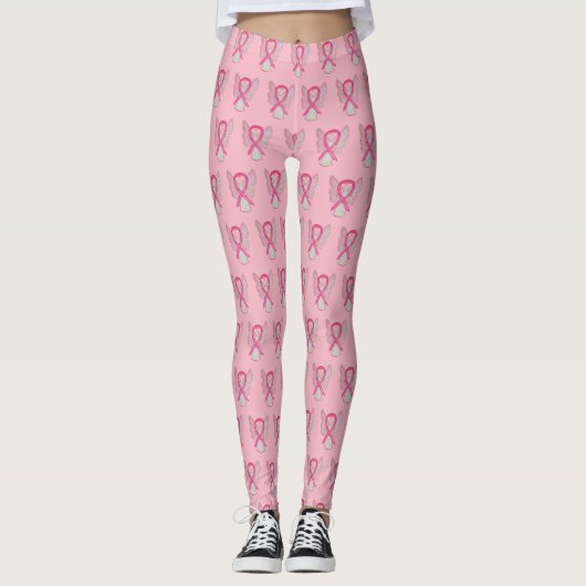 Rosa Bewusstseinsband Engel Brustkrebs Leggings (Vorderseite)