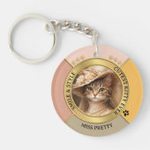 Rosa bezauberndes Chic-Katze-Foto Schlüsselanhänger (Vorderseite)