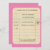 Rosa Bibliothekskarte Geburtstag Einladung (Vorne/Hinten)