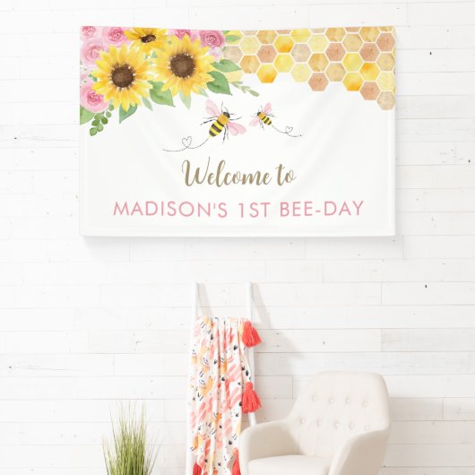 Rosa Biene Sonnenblume Geburtstag Banner (InSitu)