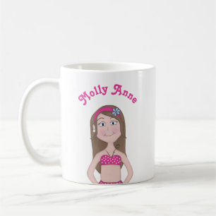 Rosa Bikini, helle Haut mit brünetten und blauen A Kaffeetasse