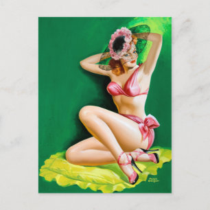 Rosa Bikini Pin Up Postkarte