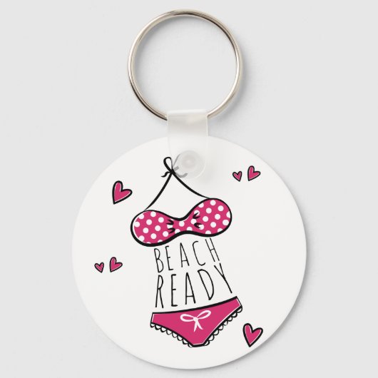 Rosa Bikini Strandfertiger Slogan Schlüsselanhänger (Vorderseite)