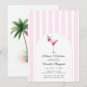 Rosa Bikinis und Martinis Tropische Hochzeitsdusch Einladung