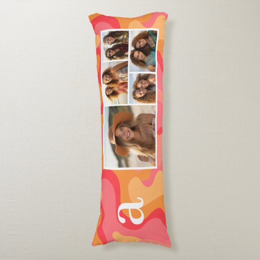 Rosa Bio Kurven Mod Monogramm FotoCollage Seitenschläferkissen (Vorderseite Vertikal)