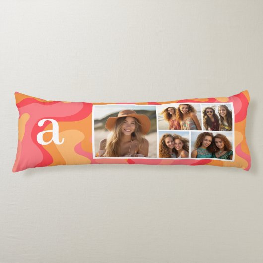 Rosa Bio Kurven Mod Monogramm FotoCollage Seitenschläferkissen (Vorderseite)