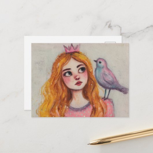Rosa Bird auf der Schulter Postkarte (Vorderseite/Rückseite Beispiel)