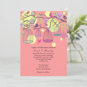 Rosa Bird Cage Love Birds Einladung Hochzeit (Stehend Vorderseite)