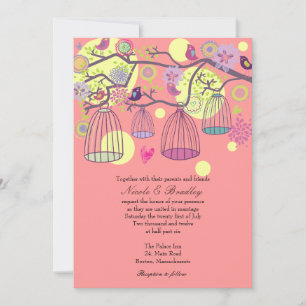 Rosa Bird Cage Love Birds Einladung Hochzeit