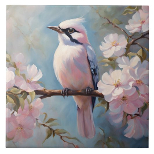 Rosa Bird und Kirry Blossom Blume Fliese (Vorderseite)