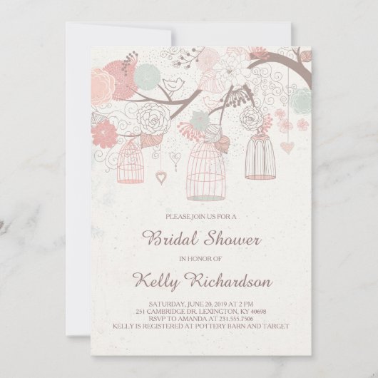 Rosa Birdcage Bridal Dusche Einladung (Vorderseite)