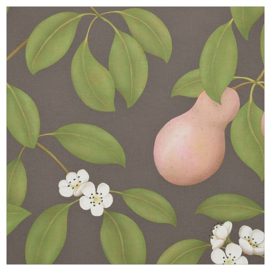 Rosa Birnen auf Dunkelbraun (groß) Stoff (Muster)