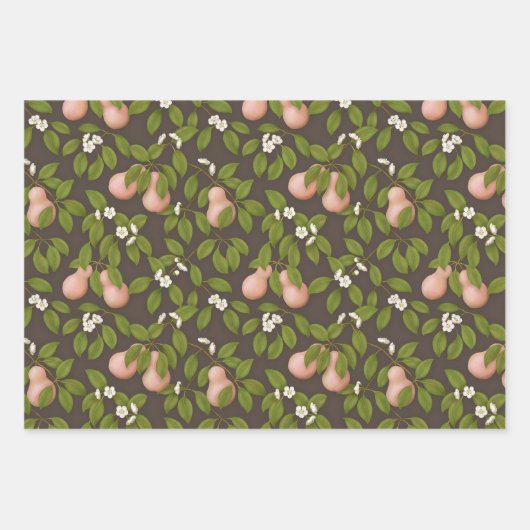 Rosa Birnen (dunkelbraun) Geschenkpapier Set (Vorderseite 3)