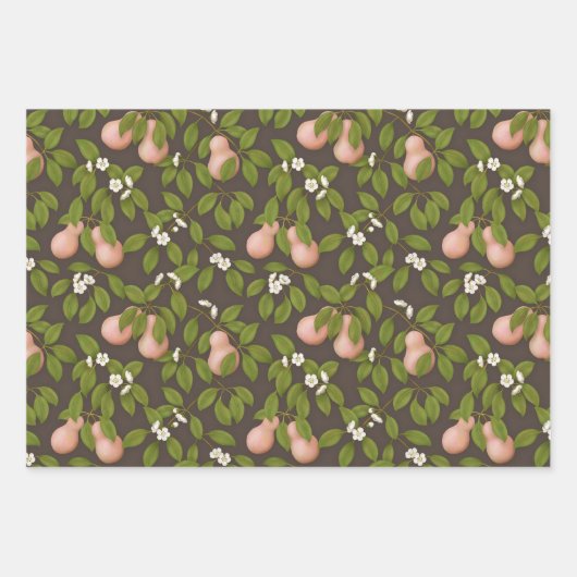 Rosa Birnen (dunkelbraun) Geschenkpapier Set (Vorderseite)