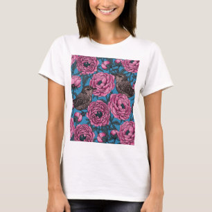 Rosa Birnen und Schriften auf blau T-Shirt