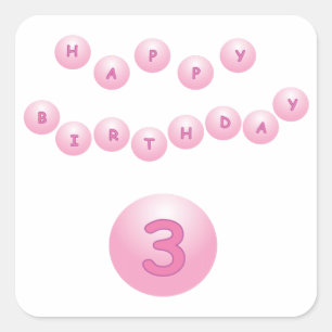 Rosa Birthday Balls Age 3 Quadratischer Aufkleber
