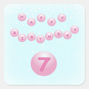Rosa Birthday Balls Alter 7 Sterne Hintergrund Quadratischer Aufkleber