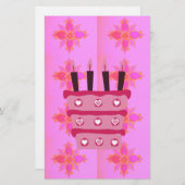 Rosa Birthday Cake Art Print Briefpapier (Vorne/Hinten)