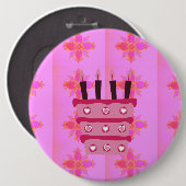 Rosa Birthday Cake Art Print Button (Vorne & Hinten)
