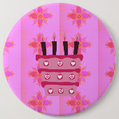 Rosa Birthday Cake Art Print Button (Vorderseite)