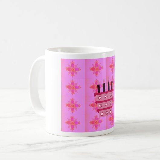 Rosa Birthday Cake Art Print Kaffeetasse (Vorderseite Links)