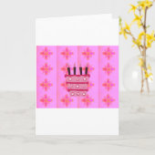 Rosa Birthday Cake Art Print Karte (Gelbe Blume)