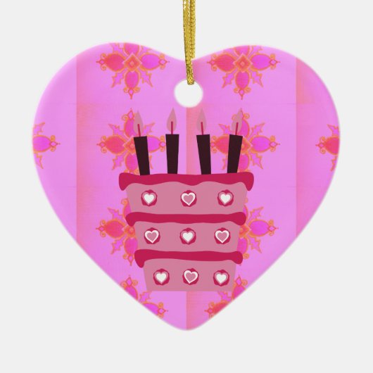 Rosa Birthday Cake Art Print Keramikornament (Vorne)