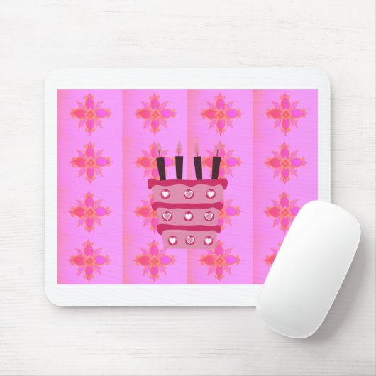 Rosa Birthday Cake Art Print Mousepad (Mit Mouse)