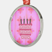 Rosa Birthday Cake Art Print Ornament Aus Metall (Links)