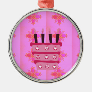 Rosa Birthday Cake Art Print Ornament Aus Metall