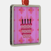 Rosa Birthday Cake Art Print Ornament Aus Metall (Rechts)