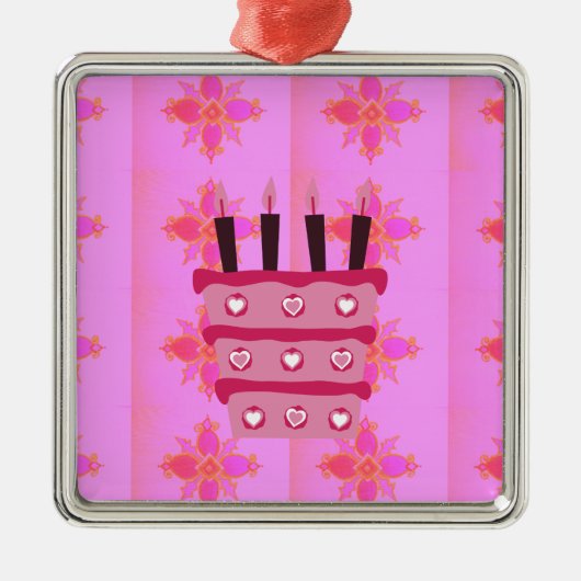 Rosa Birthday Cake Art Print Ornament Aus Metall (Vorne)