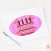 Rosa Birthday Cake Art Print Ovaler Aufkleber (Umschlag)