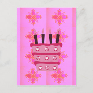 Rosa Birthday Cake Art Print Postkarte