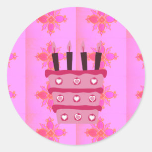 Rosa Birthday Cake Art Print Runder Aufkleber