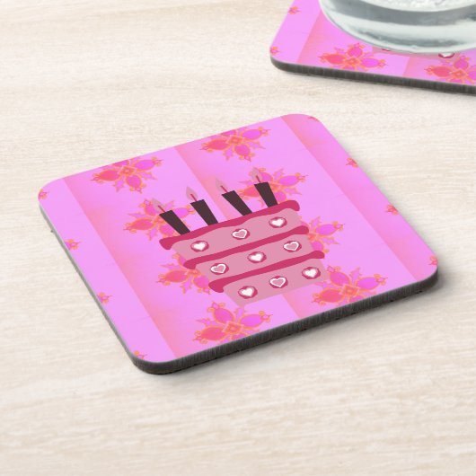 Rosa Birthday Cake Art Print Untersetzer (Linke Seite)