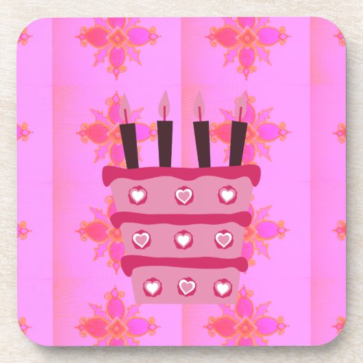 Rosa Birthday Cake Art Print Untersetzer (Vorderseite)