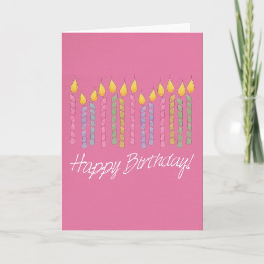 Rosa Birthday Cake Candles Happy Birthday Card Karte (Vorderseite)