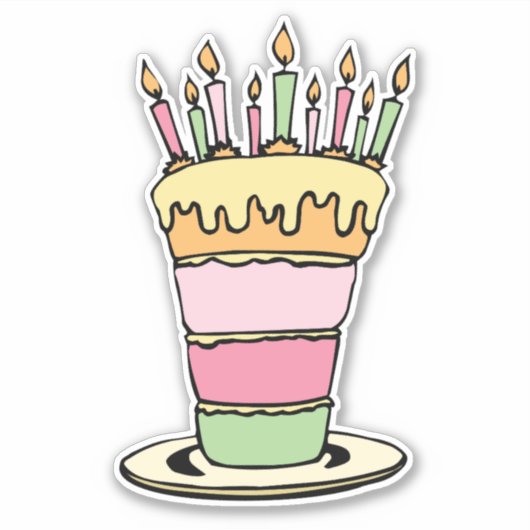 Rosa Birthday Cake Contour Aufkleber (Vorderseite)