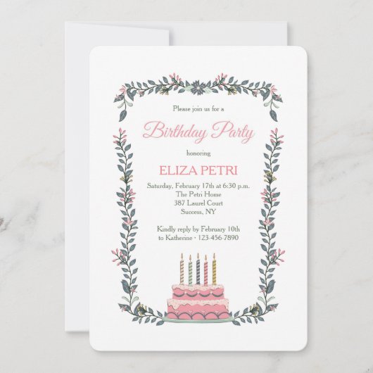 Rosa Birthday Cake Einladung (Vorderseite)
