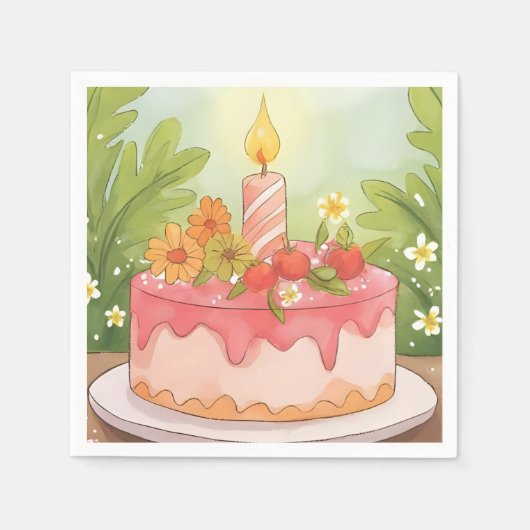 Rosa Birthday Cake | Happy Birthday Serviette (Vorderseite)