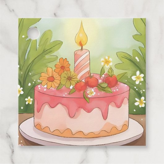 Rosa Birthday Cake | Happy Birthday Wish Geschenkanhänger (Vorderseite)