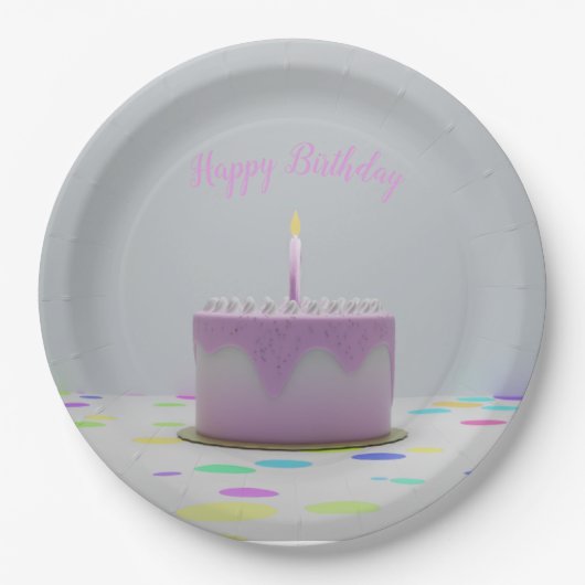 Rosa Birthday Cake Pappteller (Vorderseite)