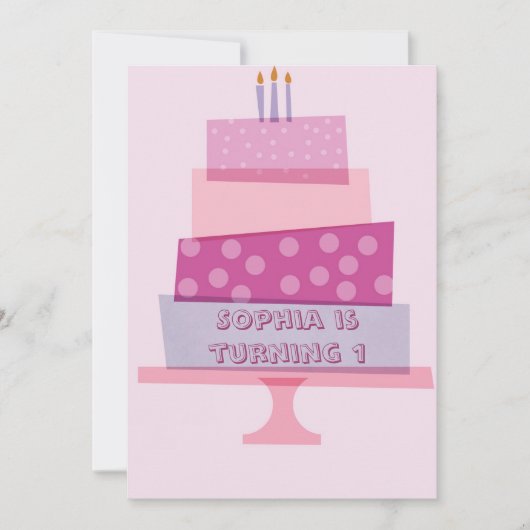 Rosa Birthday Cake Party Einladung (Vorderseite)