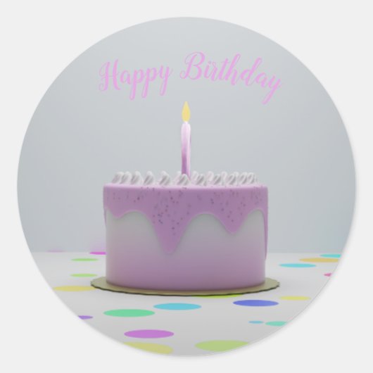 Rosa Birthday Cake Runder Aufkleber (Vorderseite)
