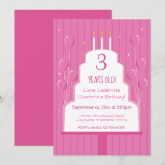 Rosa Birthday Cake und Balloons| Einladung