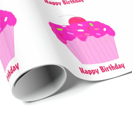 Rosa Birthday Cupcakes Geschenkpapier (Rolleneckpunkt)