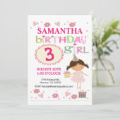 Rosa Birthday Girl Birthday Einladung (Stehend Vorderseite)