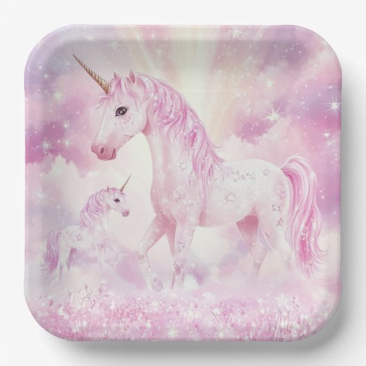 Rosa Birthday Party Einhorn Papierplatte Pappteller (Vorderseite)