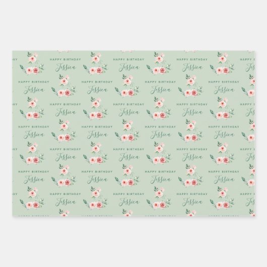 Rosa Birthday Wrapping Paper Sheets Geschenkpapier Set (Vorderseite 2)
